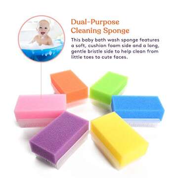 Special Supplies (6 Pack) Baby Bath Sponges Soft Foam Sensory Scrubber with Cradle Cap Bristle Brush - Body, Hair, and Scalp Cleaning - Gentle on Infant, Toddler Sensitive Skin - Great Sensory Feel