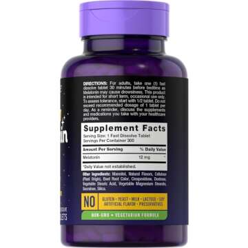 Carlyle Melatonin 12 mg Fast Dissolve 300 Tablets | Drug Free | Natural Berry Flavor | Vegetarian, Non-GMO, Gluten Free