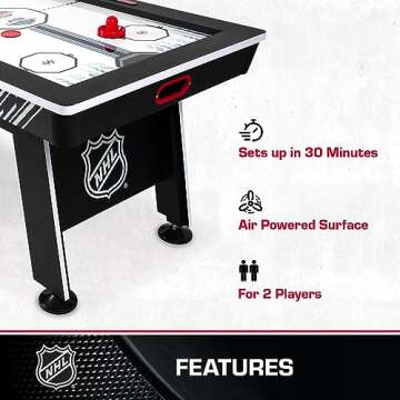 NHL 60" Air Hockey Table - Fast-paced air Powered Surface with Electronic Overhead Arena Scoreboard - Includes 2 Pucks and 2 Pushers, Black/White