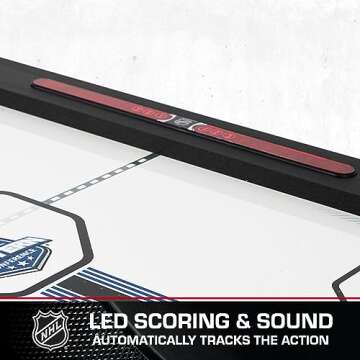 NHL 60" Air Hockey Table - Fast-paced air Powered Surface with Electronic Overhead Arena Scoreboard - Includes 2 Pucks and 2 Pushers, Black/White