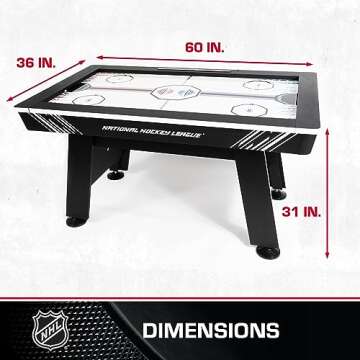 NHL 60" Air Hockey Table - Fast-paced air Powered Surface with Electronic Overhead Arena Scoreboard - Includes 2 Pucks and 2 Pushers, Black/White