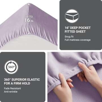 True North by Sleep Philosophy Micro Fleece Bed Sheet Set, Warm, Sheets with 14" Deep Pocket, for Cold Season Cozy Sheet-Set, Matching Pillow Case, Twin, Lavender, 3 Piece