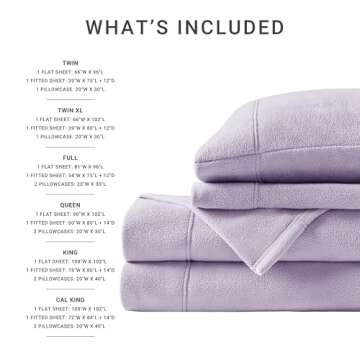 True North by Sleep Philosophy Micro Fleece Bed Sheet Set, Warm, Sheets with 14" Deep Pocket, for Cold Season Cozy Sheet-Set, Matching Pillow Case, Twin, Lavender, 3 Piece