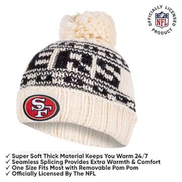 Ultra Game NFL Boys Girls Super Soft Winter Beanie Knit Hat With Extra Warm Touch Screen Gloves, San Francisco 49ers, Natural, One Size