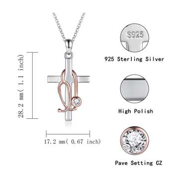 Sterling Silver Stethoscope Cross Necklace Earrings Bracelet Women Medicine Pendant Jewelry Nurse Doctor Graduation Gift