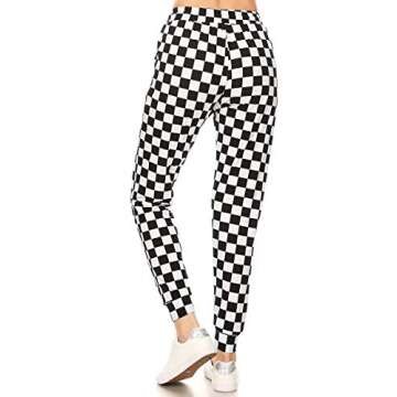 Leggings Depot Women's Relaxed fit Jogger Pants - Track Cuff Sweatpants with Pockets-S534, Small, B&W Checkered