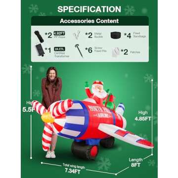 NIORSUN 8FT Airplane Christmas Inflatable Outdoor Decorations with LED Lights,Inflatable Santa Claus Flying an Airplane with Gifts,Giant Christmas Blow Ups Yard Decor for Indoor Outdoor Xmas Party