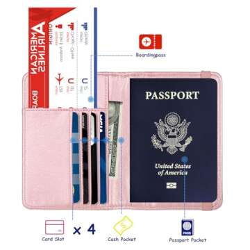 TOURSUIT RFID Passport and Vaccine Card Holder Combo, Travel Document Case Cover, Leather Wallet Organizer Women with Vax Vaccination Protector Slot (Rose Gold)