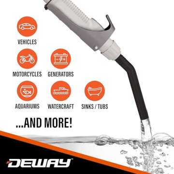 Deway Automatic Fuel Transfer Small 15" Pump, Nozzle for Quick Flow Control & Stop, Powerful D Battery Powered, 39" Extra Long Hose Fits All Size Cans, Portable Liquid Pump Transfers at 2.4 Gal/Minute