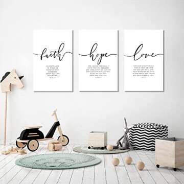 Scripture Quote Hebrews 11 Poster and Prints Faith Hope Love Bible Verse Wall Art Canvas Framed Painting Artwork 3 Pieces Home Decoration for Living Room Christian Bedroom