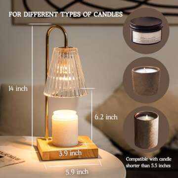 Marycele Candle Warmer Lamp with Timer, Dimmable Wax Melt Warmer Amber Lampshade, Vintage Nightstand Lamp Sets with 2 Bulbs, Home Decor Candle Lamp for Jar Candles, Birthday Gifts for Women