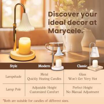 Marycele Candle Warmer Lamp with Timer, Dimmable Wax Melt Warmer Amber Lampshade, Vintage Nightstand Lamp Sets with 2 Bulbs, Home Decor Candle Lamp for Jar Candles, Birthday Gifts for Women