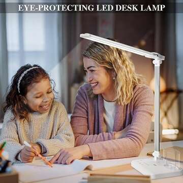 iVict Dual Swing Arm LED Desk Lamps, 5 Light Modes x 10 Brightness Levels Desk Light with USB Charging Port, 45 Minutes Auto Timer Table Lamp, Desk Lamp for Home Office, Bedroom, Reading/Study