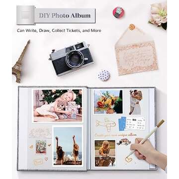 Artfeel Photo Album Self Adhesive Scrapbook Album for 3x5 4x6 5x7 8x10 Pictures,40 Pages Linen Cover with Display Window DIY Photo Book,Ideal Gifts for Family Travel Wedding Baby