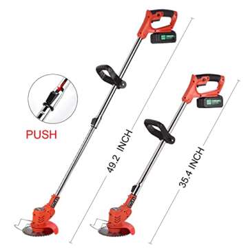 Cordless Brush Cutter Battery with 3Function Blades,Stringless Weed Wacker Electric Brush Cutter Battery Powered by 2Pcs 4Ah Batteries,Weed Trimmer for Garden Yard Brush Trimming,Lightweight (Red)