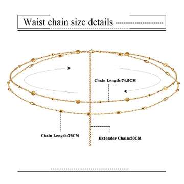 FIBO STEEL 18K Gold Plated Waist Chains Body Chains for Women Stainless Steel Bikini Belly Chains Layered Summer Beach Body Jewelry Adjustable DiscN