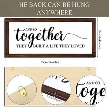 Together They Built A Life They Loved Sign 14 x 6.4 Inches Farmhouse Wall Decor Rustic Modern Framed Wood Sign Hanging Plaque