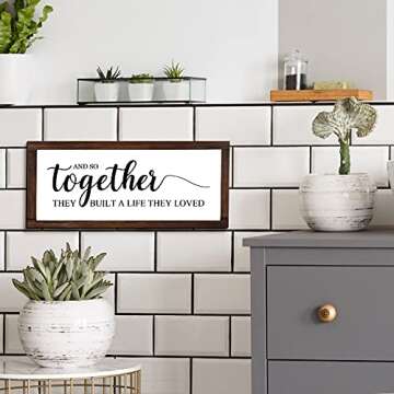 Together They Built A Life They Loved Sign 14 x 6.4 Inches Farmhouse Wall Decor Rustic Modern Framed Wood Sign Hanging Plaque