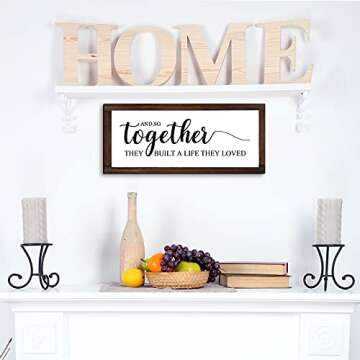 Together They Built A Life They Loved Sign 14 x 6.4 Inches Farmhouse Wall Decor Rustic Modern Framed Wood Sign Hanging Plaque