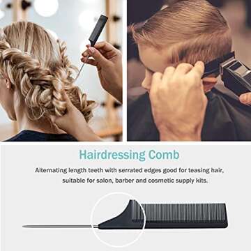 Carbon Fiber Hair Combs Set, General Styling Grooming Comb, Anti Static Heat Resistant Hairdressing Comb 6 pack, Rat Tail Comb, Pintail comb Parting combs Teasing comb