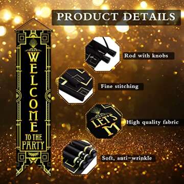 Roaring 20s Party Decorations New Year Porch Signs Black and Gold Banner 1920s Party Door Sign Hanging Banner Party Decorations Door Decors Backdrop 1920s Party Speakeasy Decorations Supplies