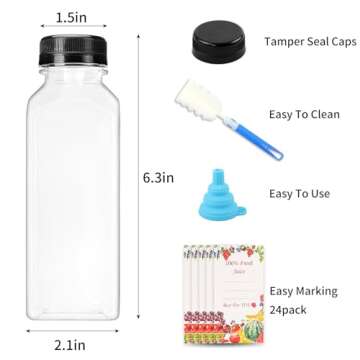 SUPERLELE 20pcs 16oz Juice Bottles, Plastic Juicing Bottles with Caps, Clear Bulk Drink Containers with Black Tamper Evident Lids for Juicing, Smoothie, Drinking and Other Beverages