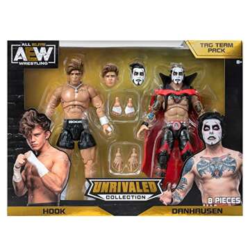 All Elite Wrestling Unrivaled Hook and Danhausen Two Pack - Two 6-Inch Figures with Alternate Hands, Heads, and Entrance Accessories - (Amazon Exclusive)