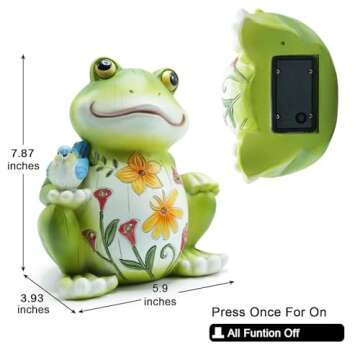 REYISO Frog Decor with Solar Light, Resin Garden Statue for Passage Yard Lawn Patio Spring Home Decor, Outdoor Decor Housewarming Surprise Frog for Mom Grandma