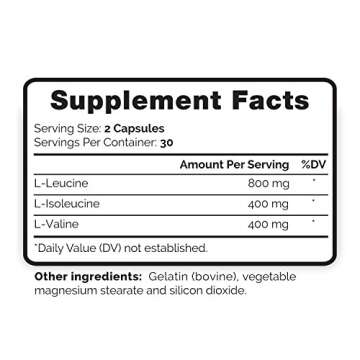 Natura BCAA Capsules - All Natural BCAAs for Recovery and Muscle Growth - Clean Branched Chain Amino Acids - Essential 2:1:1 Ratio - Pre and Post Workout Supplement for Men and Women.