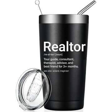 Realtor Tumbler with Lid and Straw for Real Estate Agent, Realtor Gifts 20 OZ Vacuum Insulated Stainless Steel Travel Coffee Mug Double Wall Water Cup