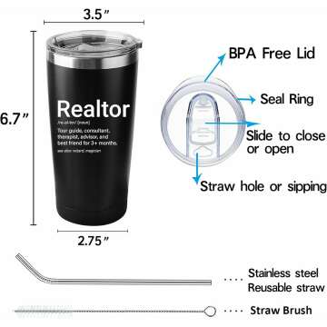 Realtor Tumbler with Lid and Straw for Real Estate Agent, Realtor Gifts 20 OZ Vacuum Insulated Stainless Steel Travel Coffee Mug Double Wall Water Cup