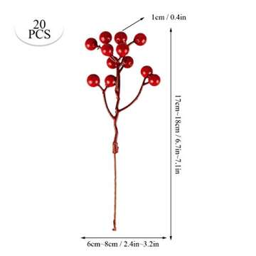 Fangoo 20 Pack 7 Inch Burgundy Red Berry Picks for Christmas Tree Branches Decorations for Home Holly Berries for Crafts Winter Holiday Wedding Decor