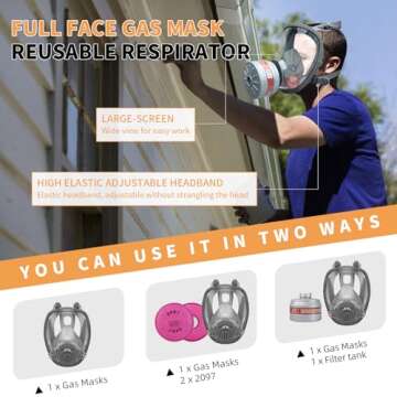 YQXLJJ Full Face Reusable Respirator Mask with Filters: Respiratory Gas Mask for Nuclear and Chemical Protection Respirators for Paint, Organic Vapor with 40MM Filter