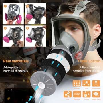 YQXLJJ Full Face Reusable Respirator Mask with Filters: Respiratory Gas Mask for Nuclear and Chemical Protection Respirators for Paint, Organic Vapor with 40MM Filter