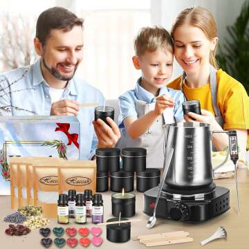 Complete Candle Making Kit with Wax Melter, Making Supplies,DIY Arts&Crafts Gift for Kids,Beginners,Adults,Including 500w Electronic Stove,Wicks,Rich Scents,Dyes,Melting Pot,Candle tins