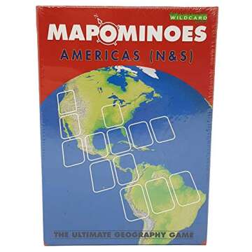 MAPOMINOES North and South America – Fun and Educational Geography Card Game About Connecting North and Latin American Countries. for Kids Teens and Adults. Like Dominoes with maps.