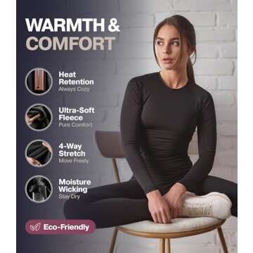 Thermajane Long Johns Thermal Underwear for Women Fleece Lined Base Layer Pajama Set Cold Weather (Medium, Black)