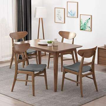 Christopher Knight Home Frances Mid-Century Modern Dining Chairs (Set of 4), 100% Polyester and Rubber Wood, Dark Gray, Walnut