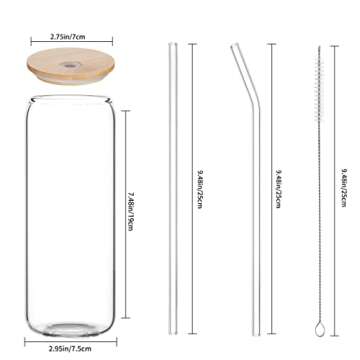 6 Pack 24oz Drinking Glasses Iced Coffee Cups Can Tumbler Glasses with Bamboo Lids and Straws Tumbler Glasses Cups Can Shaped Glass Gups Large Drinking Can Cups for Boba Smoothies Soda Juice Tea