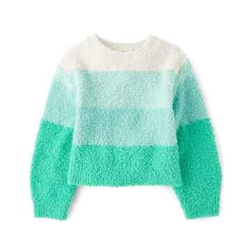 The Children's Place Girls' Pullover Sweater in Mellow Aqua Stripe