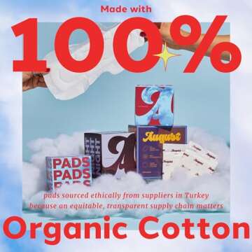 August Organic Topsheet Menstrual Pads, Organic Pads for Women and Anyone Who Menstruates, 32 Regular Pads with Compostable Wrappers, Fragrance Free, Hypoallergenic (1 Box of 32/2 Boxes of 16)