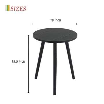 AWASEN Round End Table, Black Side Table Modern Home Decor Small Accent Table for Small Space Living Room, Bedroom and Balcony, Easy Assembly, 19.5''H x 16''D (Black)