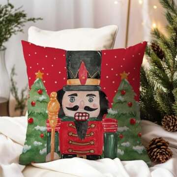 PANDICORN Christmas Pillow Covers 18x18 Set of 4 Nutcracker Christmas Decor Red and Green Xmas Party Decorations Outdoor Winter Holiday Throw Pillows Cases for Home Bedroom Sofa Couch Porch