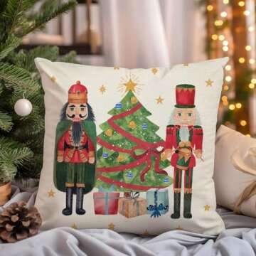 PANDICORN Christmas Pillow Covers 18x18 Set of 4 Nutcracker Christmas Decor Red and Green Xmas Party Decorations Outdoor Winter Holiday Throw Pillows Cases for Home Bedroom Sofa Couch Porch