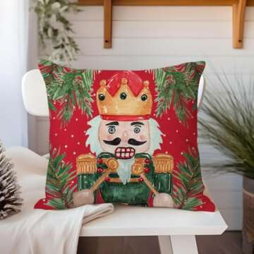 PANDICORN Christmas Pillow Covers 18x18 Set of 4 Nutcracker Christmas Decor Red and Green Xmas Party Decorations Outdoor Winter Holiday Throw Pillows Cases for Home Bedroom Sofa Couch Porch