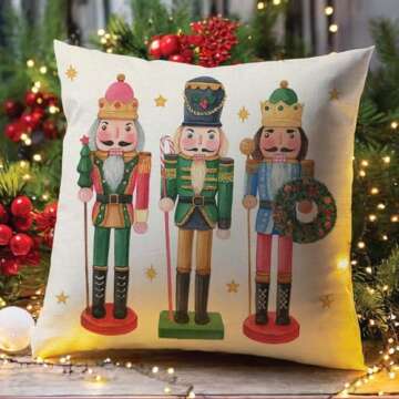 PANDICORN Christmas Pillow Covers 18x18 Set of 4 Nutcracker Christmas Decor Red and Green Xmas Party Decorations Outdoor Winter Holiday Throw Pillows Cases for Home Bedroom Sofa Couch Porch