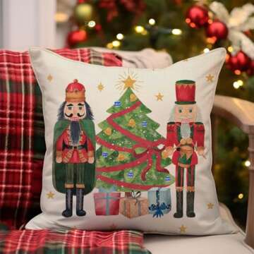 PANDICORN Christmas Pillow Covers 18x18 Set of 4 Nutcracker Christmas Decor Red and Green Xmas Party Decorations Outdoor Winter Holiday Throw Pillows Cases for Home Bedroom Sofa Couch Porch