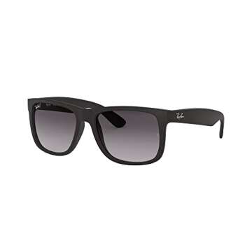 Ray-Ban RB4165 Justin Rectangular Sunglasses, Rubber Black/Light Grey Gradient Dark Grey, 55 mm