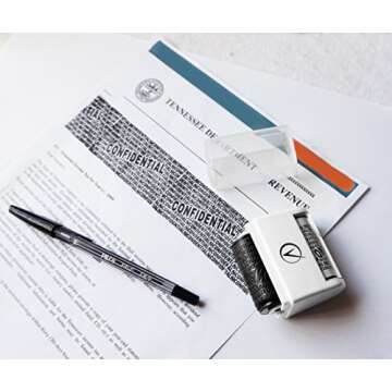 Identity Theft Protection Roller Stamps Wide Kit - Confidential Roller Stamp, Anti Theft, Privacy & Security Stamp, Designed for ID Blackout Security - Classy White with 6 Refills