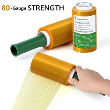 Colorful Mini Stretch Wrap Film with Handle 5 Inch, 80 Gauge Plastic Stretch Film Stretch Wrap for Moving Supplies Wrap &Shrink Wrap Cling Packing Heavy Duty (Yellow)